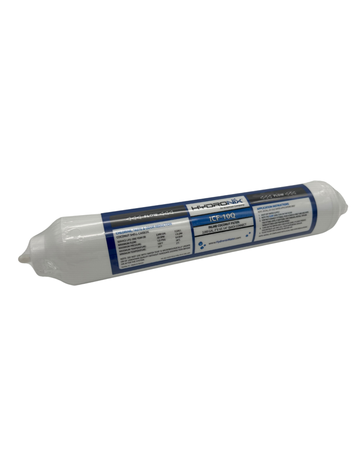 [HWT-ICF-10Q] Hydronix Inline Coconut Filter 2000 Gal, 2" x 10", 1/4" Quick Connect